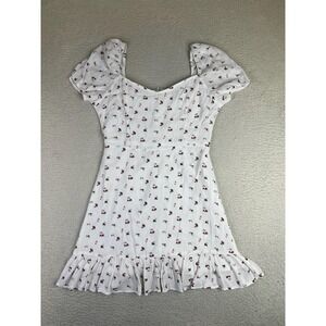 Melloday White Floral Puff‎ Sleeve Ruffle Hem Mini Sundress CND183302-TY Medium